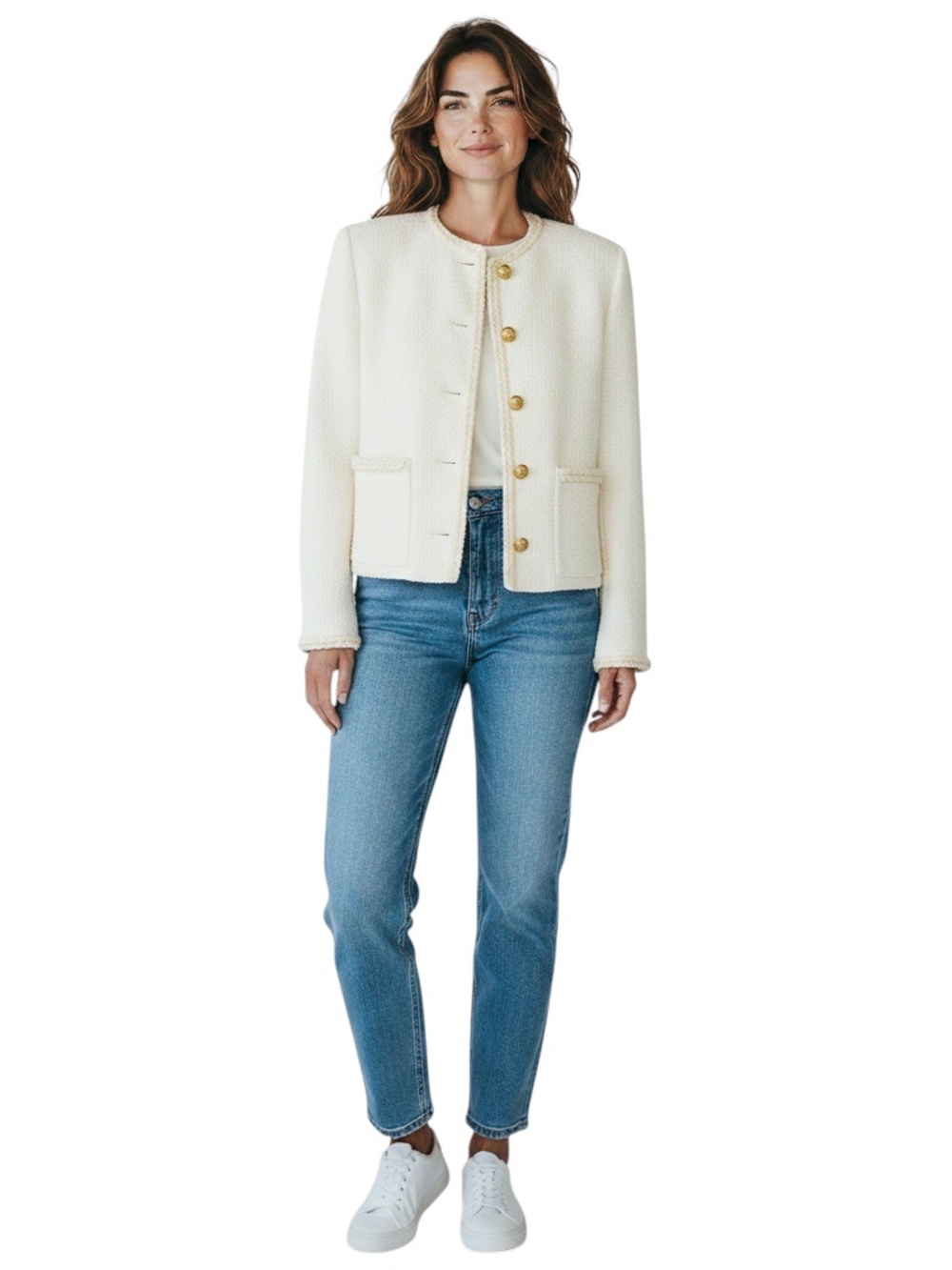 NILI LOTAN IVORY TWEED ROMY CROPPED JACKET - Picture 5 of 5